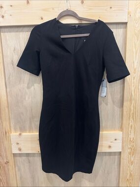 White House Black Market Black V-Neck Short Sleeve Midi Dress
